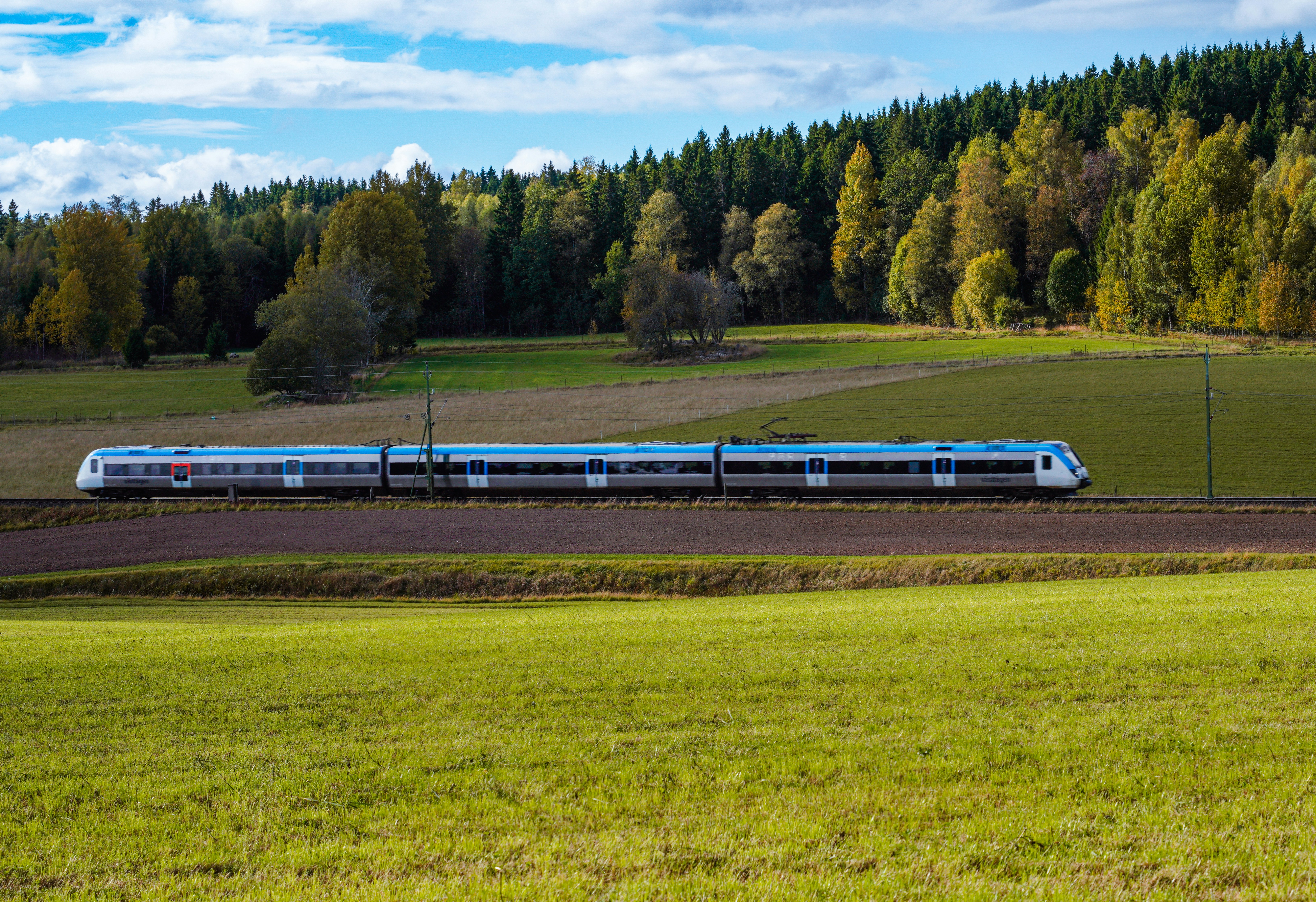 Amtrak train through scenic American landscape